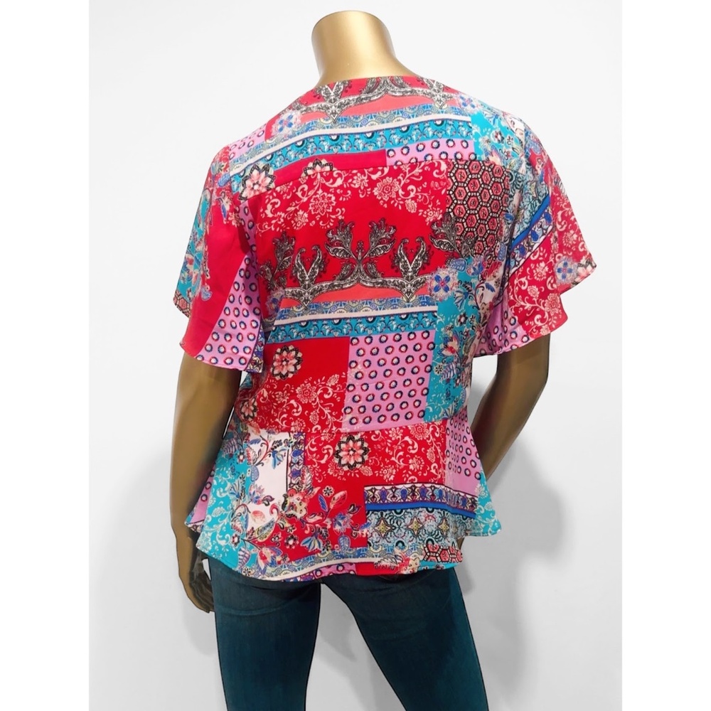 Chicos Patchwork Print Peplum Flutter Sleeve Top … - image 5